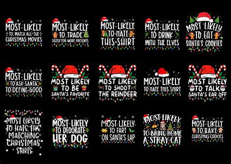 15 Most Likely To Christmas Shirt Designs Bundle For Commercial Use