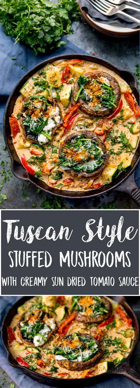 Tuscan Style Stuffed Mushrooms In Creamy Sun Dried Tomato Sauce Nicky