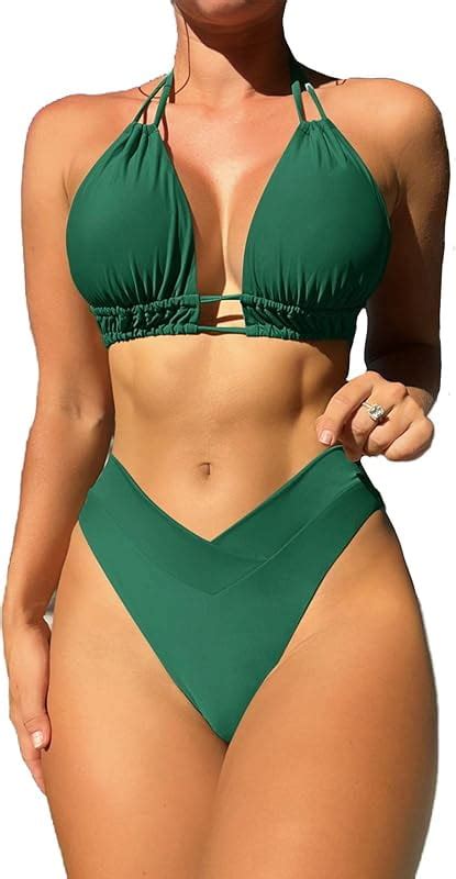 Meetall Cheeky High Cut Triangle Bikini Sets For Women Cute Halter Top Swimsuits Piece