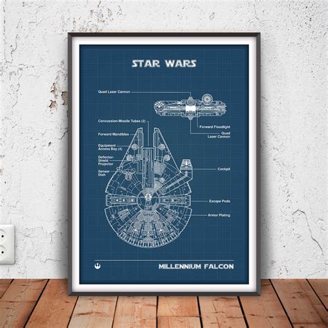 Millennium Falcon Blueprint - Star Wars Digital Downloadable Art