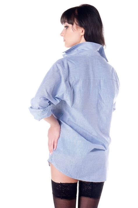 Half Naked Beautiful Girl In Shirt And Stockings Stock Photo Image Of Care Excitement