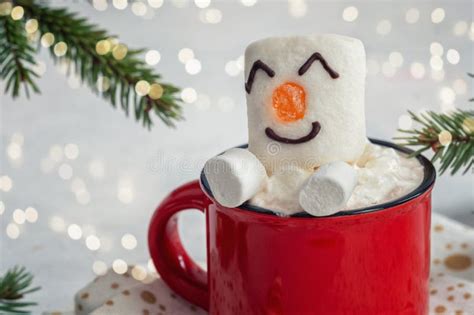 Hot Chocolate With Melted Marshmallow Snowman Stock Image Image Of Relax Funny 79289061