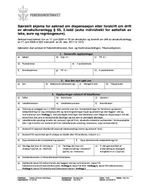 Fillable Online Srskilt Skjema For Sknad Om Dispensasjon Forskrift Om