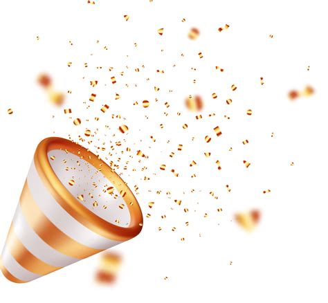 3d Gold Party Popper With Confetti 35707251 Png