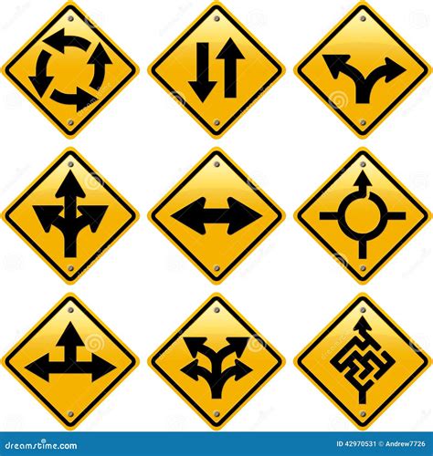 Rhombic Yellow Road Signs with Arrows Directions Stock Image