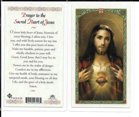 Laminated Prayer Card “sacred Heart Of Jesus”