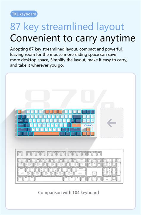 Aula F Gaming Mechanical Keyboard Wired Hot Swap With Blue Light Tkl Keyboard For Laptop