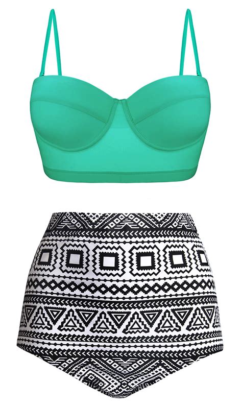 Angerella Women Vintage Polka Dot High Waisted Bathing Suits Bikini Set