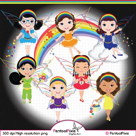 Rainbow Fairy Clipart Rainbow Clipart Angel Clipart Fairy Etsy India