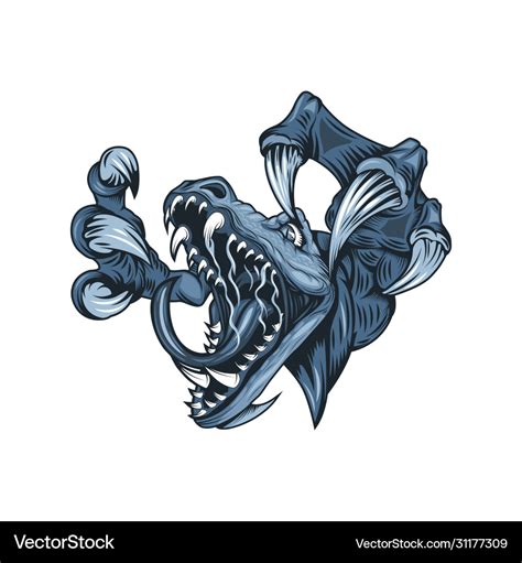 Drawing A Ferocious Monster With Open Mouth Vector Image