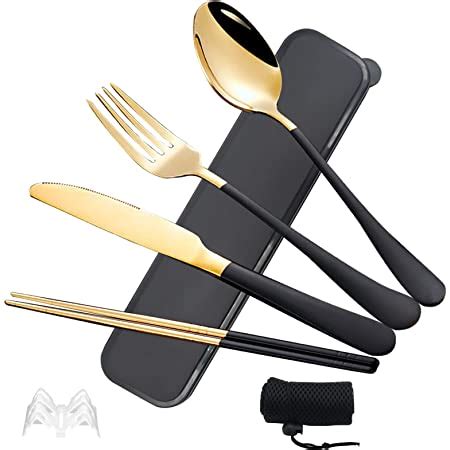 Portable Cutlery Set Joyfair 8 Piece Black Stainless Steel Travel