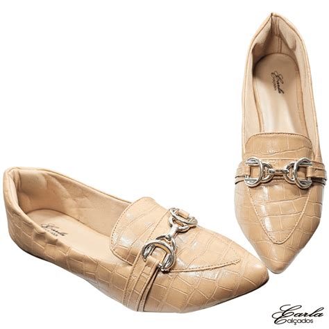 Sapatilha Mocassim Nude Fivela Numeração Especial Carla Calçados