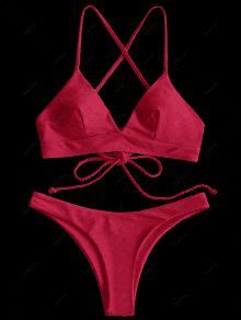 2019 Plaited Cami Cross Back Bikini Set In RED M ZAFUL