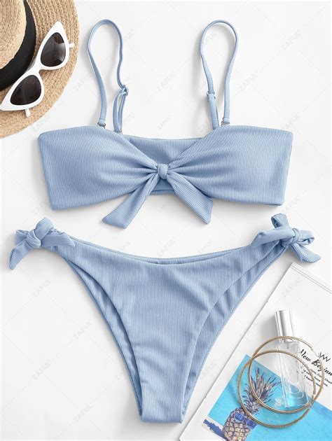 Damen Bikinis Bikini Sets ZAFUL Himmeldruck Bikini Set Mit Geknotetem Ausschnitt 9 37 EUR