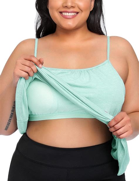 Lafaris Plus Size Workout Tank Tops With Built In Bra Camisole For Women M 4xl Space Dye Mint