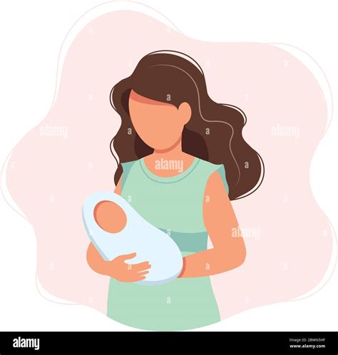 Woman Holding Newborn Baby Concept Vector Illustration In Cute Cartoon