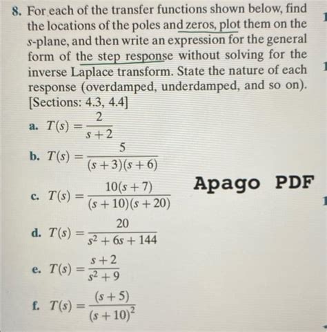 Solved For Each Of The Transfer Functions Shown Below Chegg