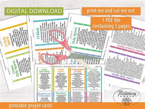 Holy Spirit Prayer Cards, Catholic Prayer Cards Printable Set, Come ...