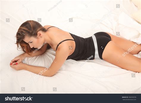 Sensual Woman Posing Lingerie Bed Studio Stock Photo Shutterstock