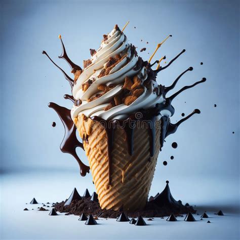 Delicious Splash Ice Cream Cone Design With Exploding And Liquify