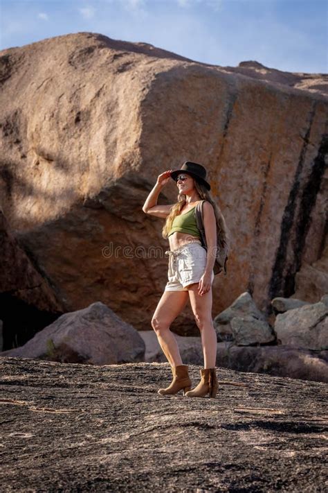 A Lovely Brunette Model Poses Outdoors While Enjoying The Fall Weather Stock Image Image Of