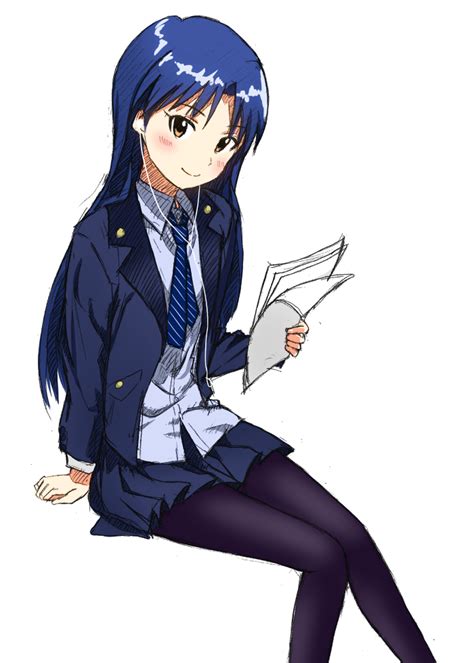 Safebooru Blazer Blue Hair Blush Brown Eyes Idolmaster Kisaragi Chihaya Long Hair Mohya