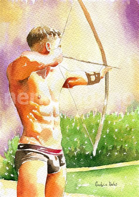 PRINT Of Original Art Work Watercolor Painting Gay Interest Male Nude Archer Etsy