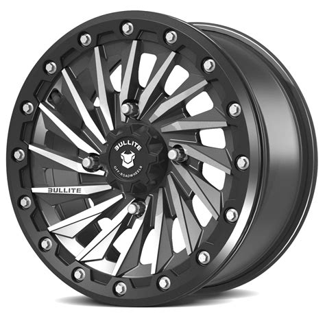 Bullite Wheels Bt 08 Blade 15in Utv Atv Sxs Beadlock Rims Gunmetal Gray 15x7 4x156 Bolt Pattern