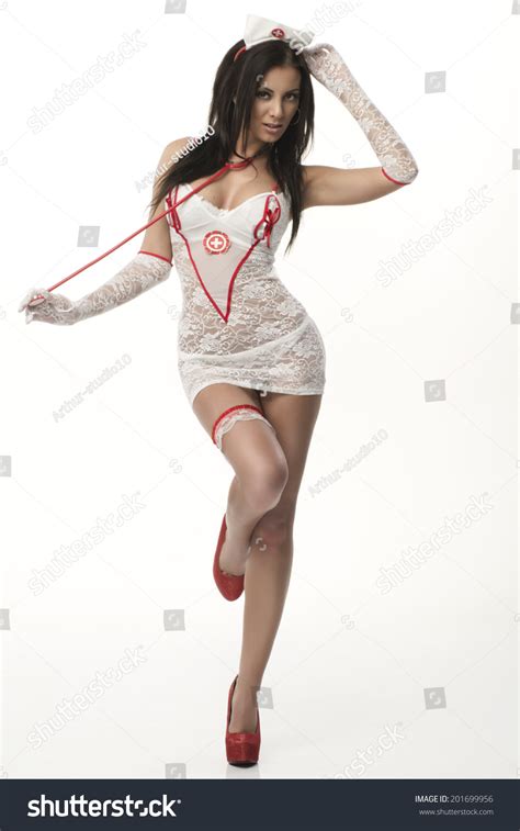 Sexy Beautiful Female Brunette Doctor Red Stock Photo 201699956 Shutterstock