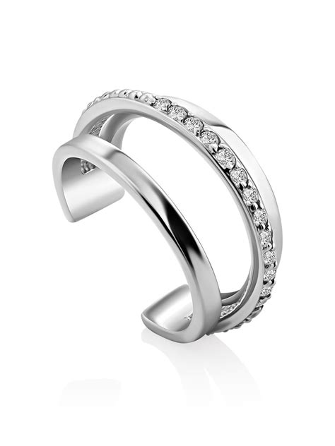 Серьги :: Серьги из серебра :: Двойной мини-кафф с фианитами Liquid