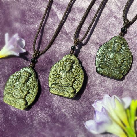 Sage Goddess Golden Sheen Obsidian Thousand Hands Quan Yin Necklace