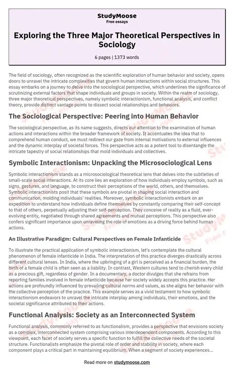 Exploring The Three Major Theoretical Perspectives In Sociology Free