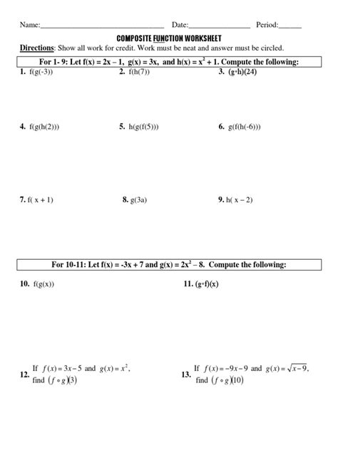 Composite Function Worksheet Pdf