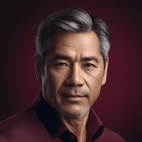 Premium AI Image Portrait Of A Mature Asian Man In A Red Shirt
