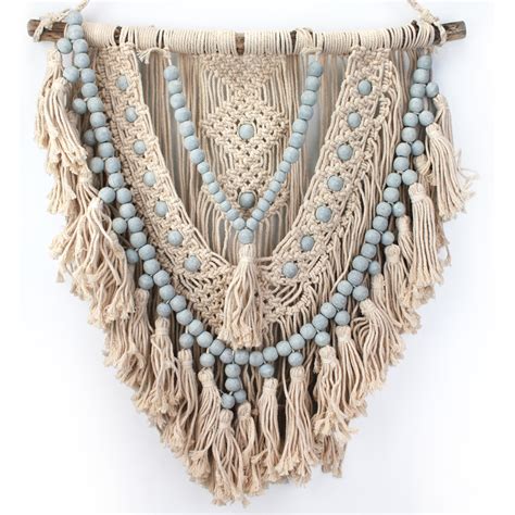 Natural Macrame with Grey Blue Beads MAC7 – Jeddala Imports