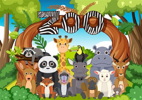 Zoo Animals Group In Flat Cartoon Style 8684028 Vector Art At Vecteezy