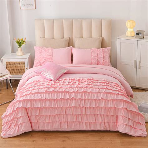 Holawakaka Shabby Chic Ruffles Comforter Set 6pcsfull Size Vintage Waterfall