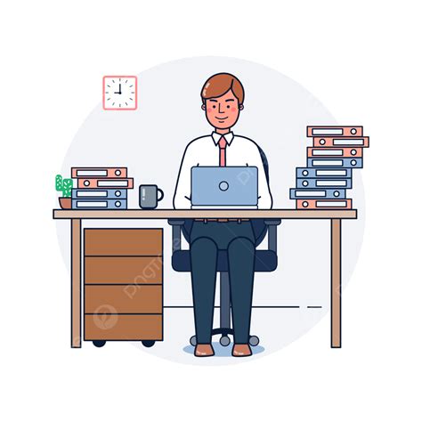 Office Desk White Transparent Cartoon Hand Drawn Offi