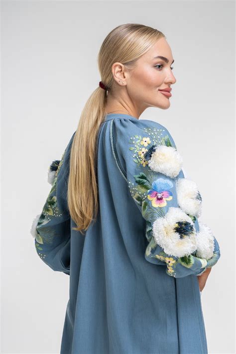 Embroidered Dress, Floor Length Dress, Evening Dress, Blue Dress, Hand