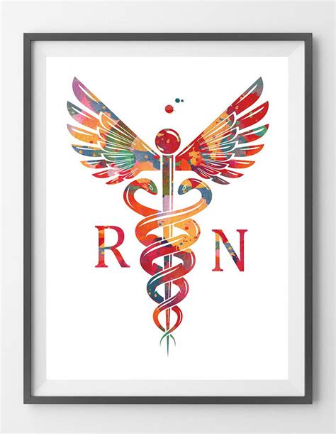 Registered Nurse RN Caduceus Print Nursing Emblem Watercolor Print ...