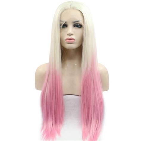 Ombre Blonde And Pink Long Straight Synthetic Lace Front Wigs Kryssma Official Site