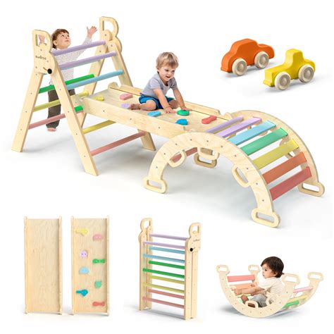 Pikler Triangle Set 7in1 Foldable Baby Climbing Toys Wooden Montessori