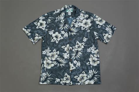 Серая гавайская рубашка с цветами гибискуса из хлопка Two Palms Hawaii ...