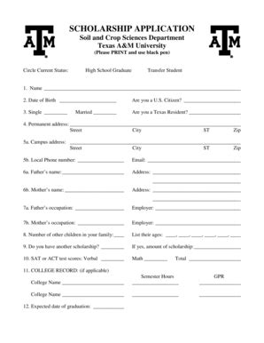 Fillable Online Soilcrop Tamu Hs And Transfer Scholarship Application