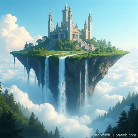 Floating Island With Waterfalls And Clouds Stable Diffusion Online
