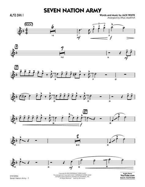 Paul Murtha Seven Nation Army Alto Sax 1 Sheet Music Notes