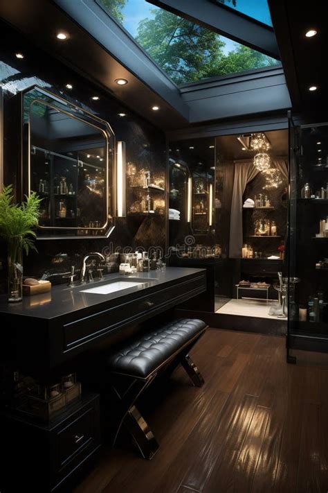 A Modern Luxurious Bathroom With Rich Dark Tones Opulence And