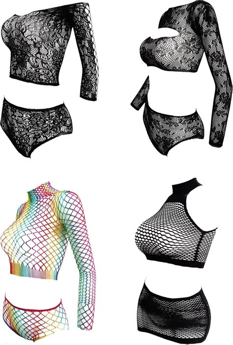 Amazon FasiCat Womens Lingerie Fishnet Dress Sexy Lingerie Set See Through Mini Dress