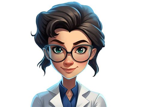 Cartoon Style Avatar Portrait Of A Woman In A Lab Coat Stock