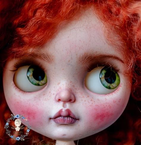 Custom Ooak Blythe Doll In Vintage Style With Red Mohair Curly Hair Realistic Eyes And Pure